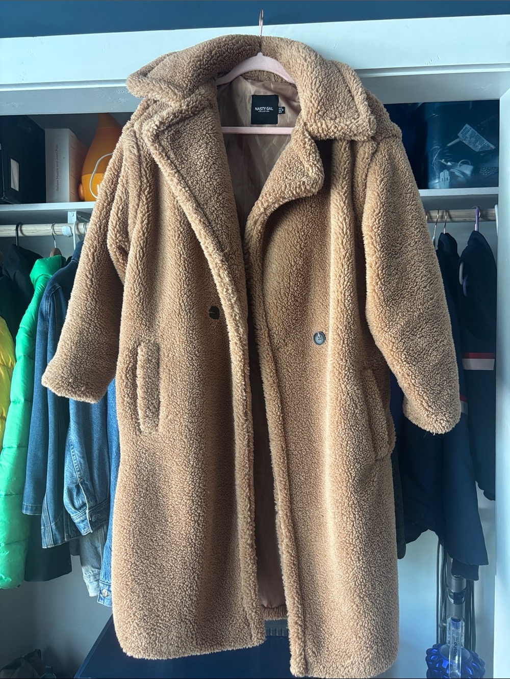 Nasty Gal Camel Teddy Faux-Shearling Coat